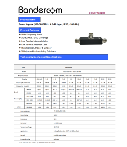 BDC 20dB Power tapper 380-3800MHz, 4.3-10,-160dBc - Image 2
